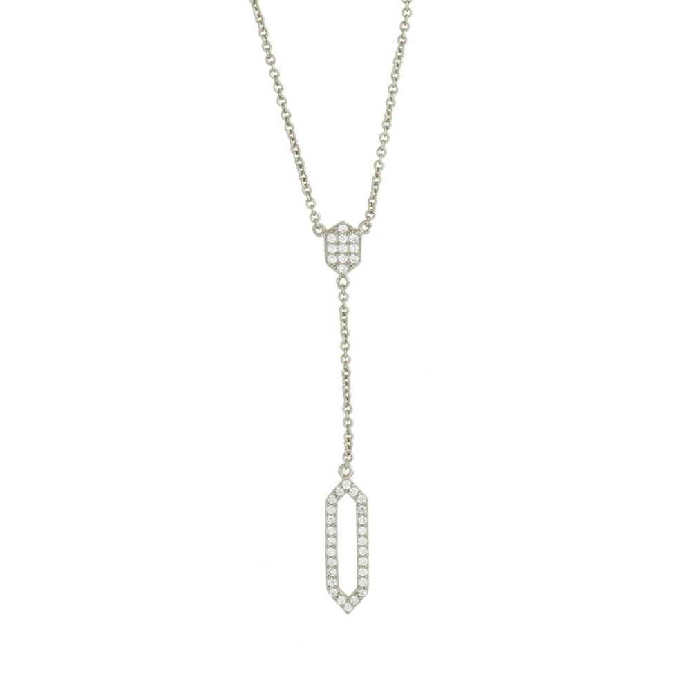 Sole du Soleil Lily Women's 18k White Gold Plated Geo Drop Fashion Necklace